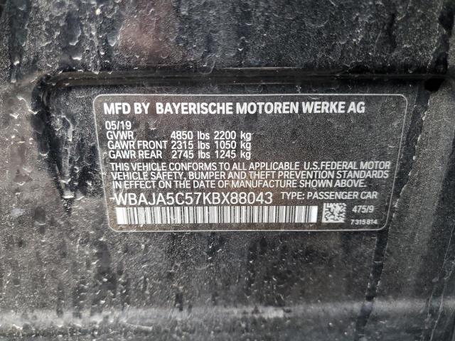 WBAJA5C57KBX88043 - 2019 BMW 530 I BLACK photo 9