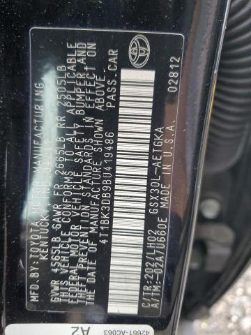 4T1BK3DB9BU419486 - 2011 TOYOTA AVALON BASE BLACK photo 12