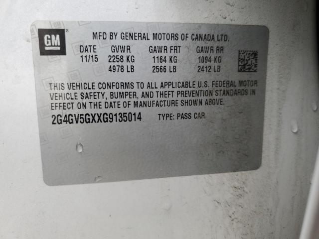 2G4GV5GXXG9135014 - 2016 BUICK REGAL GS WHITE photo 13