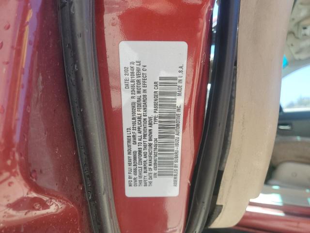 4S3BH675027645134 - 2002 SUBARU LEGACY OUTBACK AWP 勃艮第红 照片 12