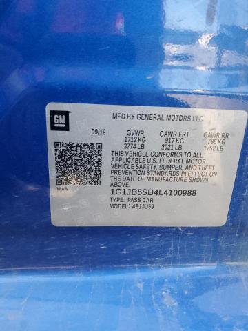 1G1JB5SB4L4100988 - 2020 CHEVROLET SONIC LS BLUE photo 12