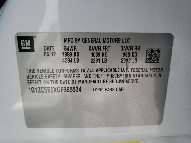 1G1ZC5E0XCF385534 - 2012 CHEVROLET MALIBU 1LT 白色 照片 12