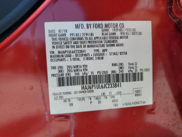 MAJ6P1UL6JC233841 - 2018 FORD ECOSPORT SE Қызыл фото 13