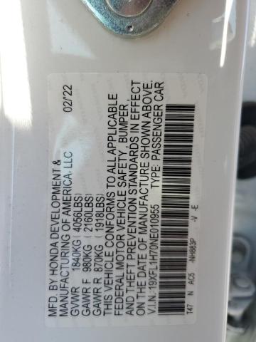19XFL1H70NE010955 - 2022 HONDA CIVIC EXL WHITE photo 12
