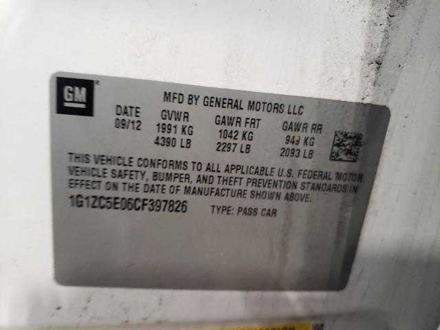 1G1ZC5E06CF397826 - 2012 CHEVROLET MALIBU 1LT WHITE photo 13