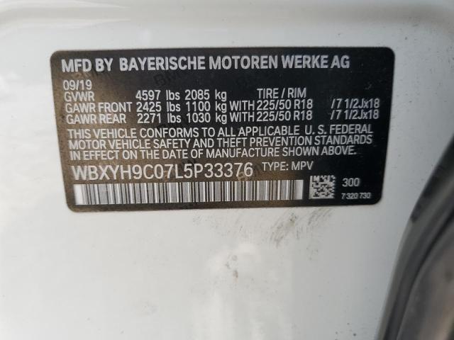 WBXYH9C07L5P33376 - 2020 BMW X2 SDRIVE28I WHITE photo 12