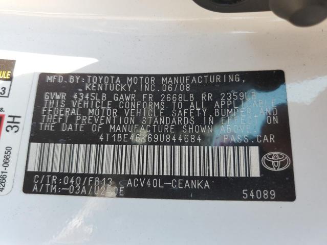 4T1BE46K69U844684 - 2009 TOYOTA CAMRY BASE WHITE photo 12