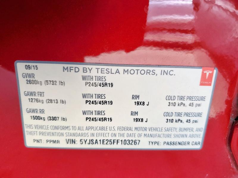 5YJSA1E25FF103267 - 2015 TESLA MODEL S RED photo 13