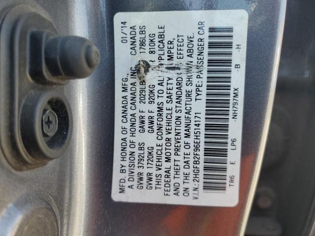 2HGFB2F96EH514171 - 2014 HONDA CIVIC EXL GRAY photo 12