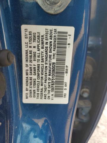 19XFB2F51DE060028 - 2013 HONDA CIVIC LX BLUE photo 12