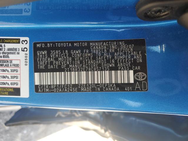 2T1BR32E78C857135 - 2008 TOYOTA COROLLA CE BLUE photo 12