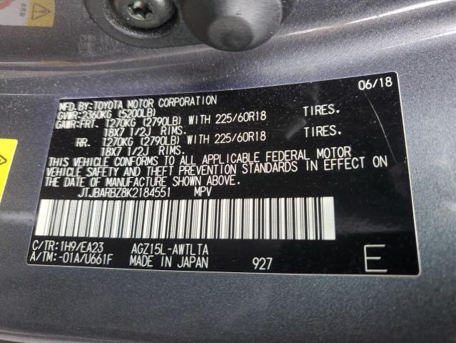 JTJBARBZ8K2184551 - 2019 LEXUS NX 300 BASE ნაცრისფერი ფოტო 13