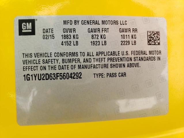 1G1YU2D63F5604292 - 2015 CHEVROLET CORVETTE Z06 3LZ YELLOW photo 12