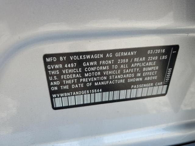 WVWBN7AN2GE515544 - 2016 VOLKSWAGEN CC BASE SILVER photo 12
