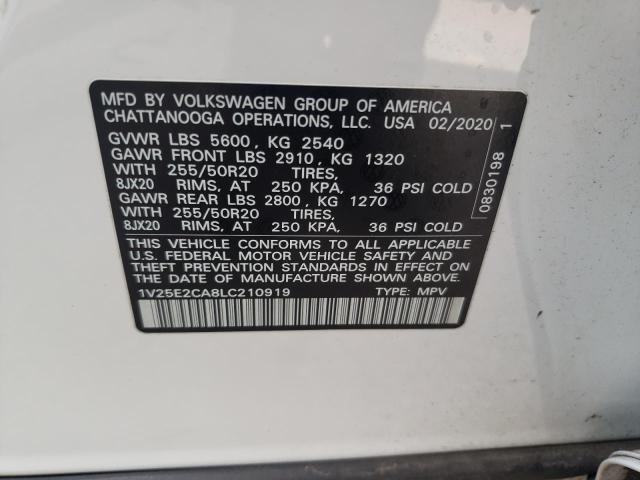 1V25E2CA8LC210919 - 2020 VOLKSWAGEN ATLAS CROS SE თეთრი ფოტო 12