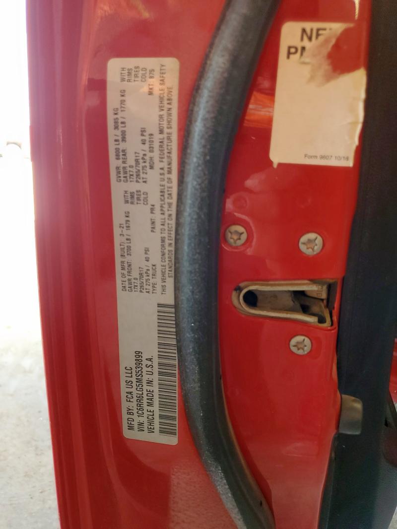 1C6RR6LG5MS539899 - 2021 RAM 1500 CLASS SLT წითელი ფოტო 12