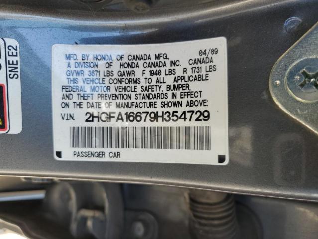 2HGFA16679H354729 - 2009 HONDA CIVIC LX-S GRAY photo 12