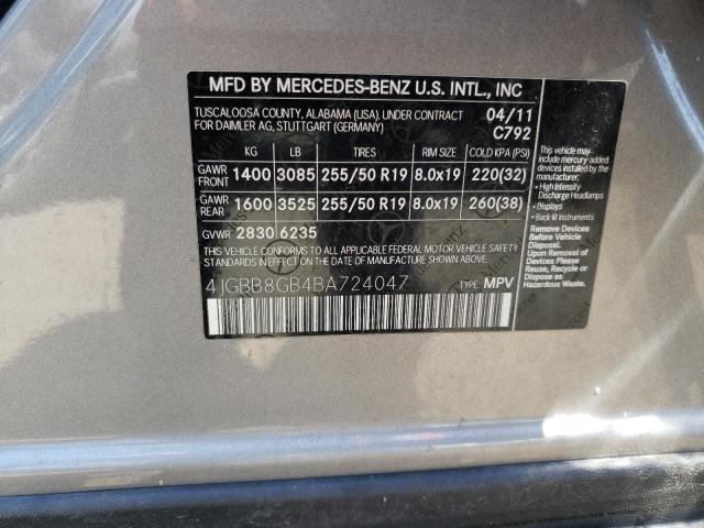 4JGBB8GB4BA724047 - 2011 MERCEDES-BENZ ML 350 4MATIC GRAY photo 13