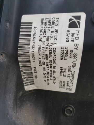 1G8AL52F43Z198747 - 2003 SATURN ION LEVEL 3 BEIGE photo 12