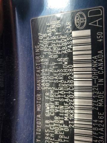 2T1KR32E07C662380 - 2007 TOYOTA COROLLA MA XR BLUE photo 13