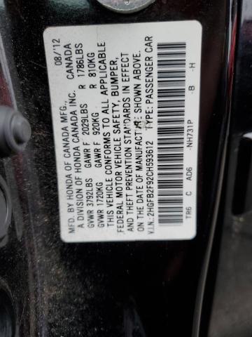 2HGFB2F92CH593612 - 2012 HONDA CIVIC EXL BLACK photo 12