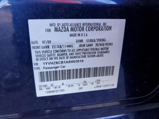 1YVHZ8CB1A5M03519 - 2010 MAZDA 6 S BLUE photo 12