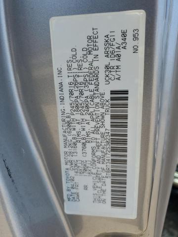 5TBRT34172S302347 - 2002 TOYOTA TUNDRA ACCESS CAB ვერცხლისფერი ფოტო 12