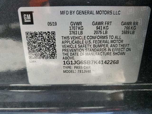 1G1JG6SB7K4142268 - 2019 CHEVROLET SONIC GRAY photo 12