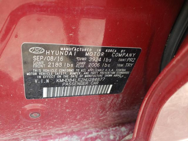 KMHD84LF2HU284877 - 2017 HYUNDAI ELANTRA SE RED photo 13