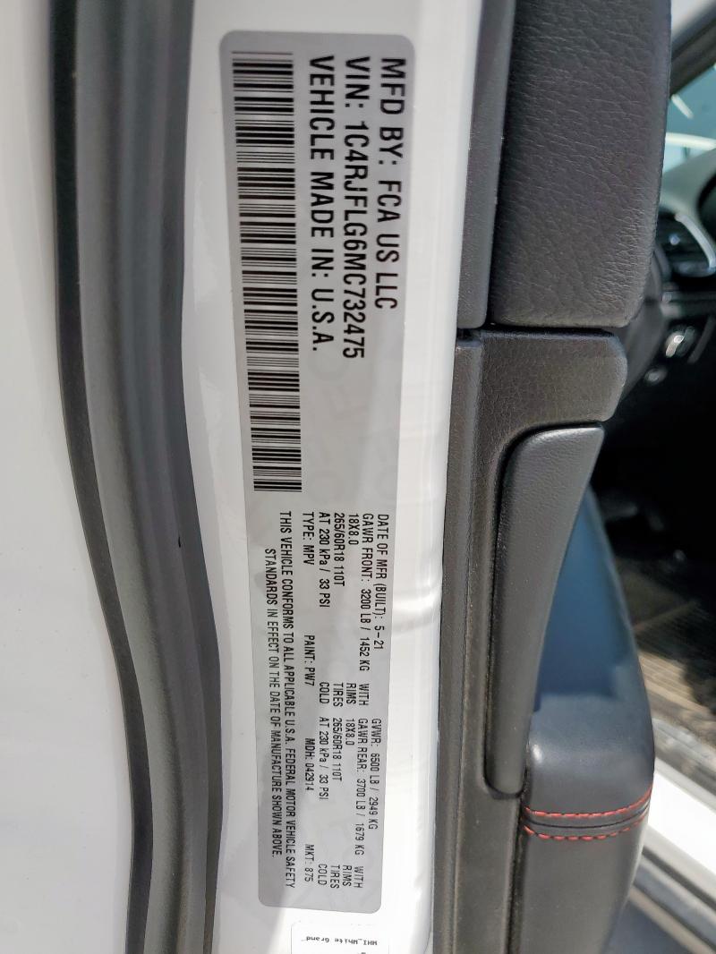 1C4RJFLG6MC732475 - 2021 JEEP GRAND CHER TRAILHAWK 白色 照片 13