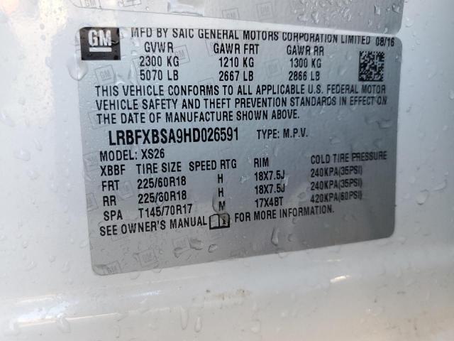 LRBFXBSA9HD026591 - 2017 BUICK ENVISION ESSENCE WHITE photo 13