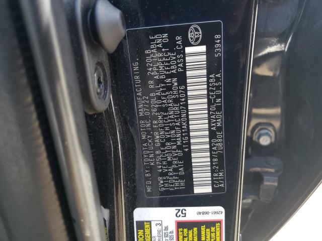 4T1G11AK0NU714076 - 2022 TOYOTA CAMRY SE შავი ფოტო 12