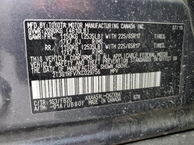 2T3G1RFV7KC029756 - 2019 TOYOTA RAV4 LE Gri fotoğraf 13