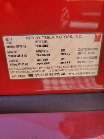 5YJSA1H19EFP27946 - 2014 TESLA MODEL S 红色 照片 12