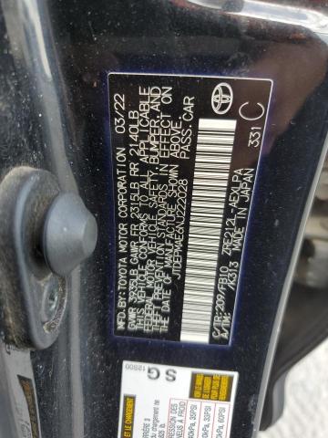 JTDEPMAE6NJ222028 - 2022 TOYOTA COROLLA LE BLACK photo 12