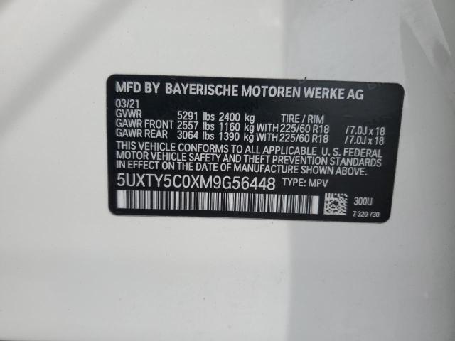 5UXTY5C0XM9G56448 - 2021 BMW X3 XDRIVE30I WHITE photo 13