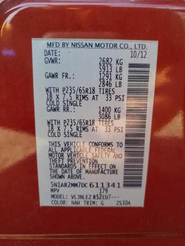 5N1AR2MM7DC611341 - 2013 NISSAN PATHFINDER S RED photo 12