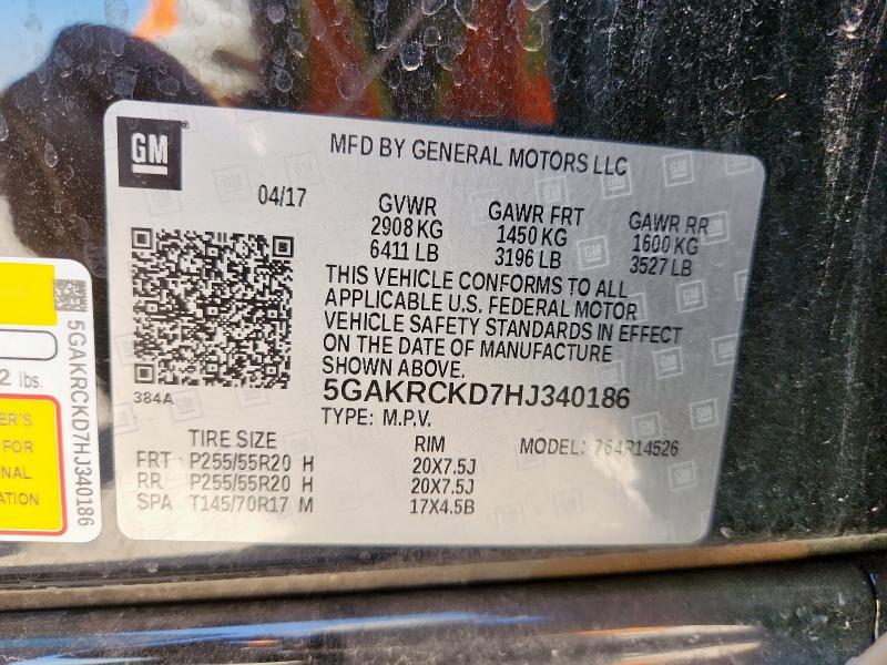 5GAKRCKD7HJ340186 - 2017 BUICK ENCLAVE BLACK photo 13