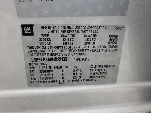 LRBFXBSA0HD221351 - 2017 BUICK ENVISION ESSENCE SILVER photo 12