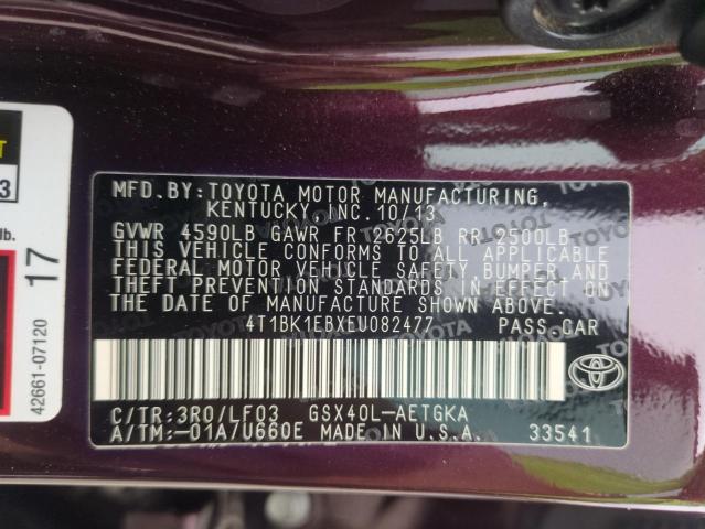 4T1BK1EBXEU082477 - 2014 TOYOTA AVALON BASE BURGUNDY photo 13