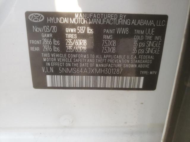 5NMS64AJXMH301287 - 2021 HYUNDAI SANTA FE SEL WHITE photo 13