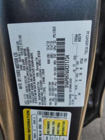 3FA6P0H76GR271734 - 2016 FORD FUSION SE GRAY photo 12