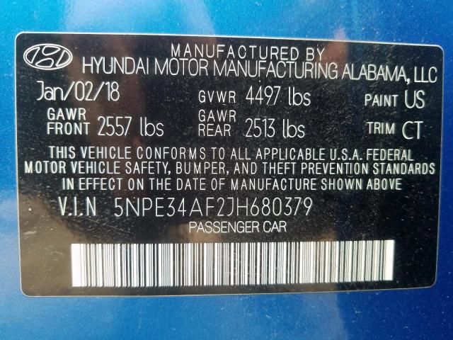 5NPE34AF2JH680379 - 2018 HYUNDAI SONATA SPORT  Foto 10