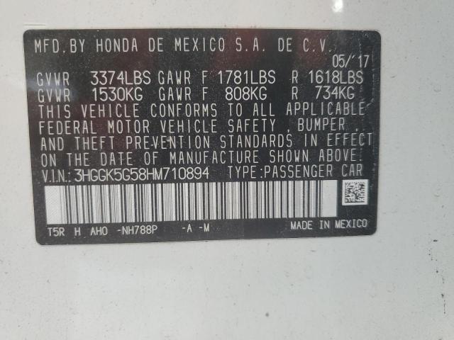 3HGGK5G58HM710894 - 2017 HONDA FIT LX WHITE photo 12