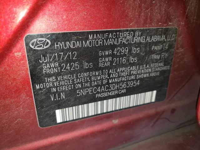 5NPEC4AC3DH563954 - 2013 HYUNDAI SONATA GLS SE RED photo 12