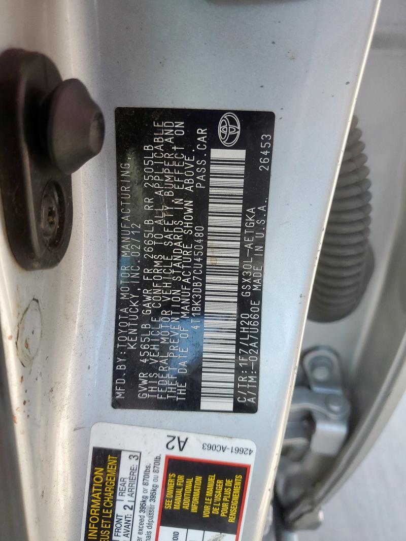 4T1BK3DB7CU450480 - 2012 TOYOTA AVALON BASE SILVER photo 13