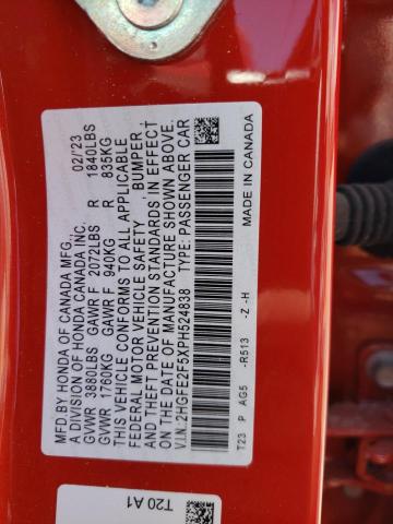 2HGFE2F5XPH524838 - 2023 HONDA CIVIC SPORT 红色 照片 12