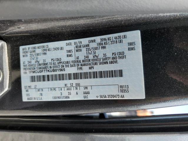 1FMCU0F77KUB01565 - 2019 FORD ESCAPE S GRAY photo 12