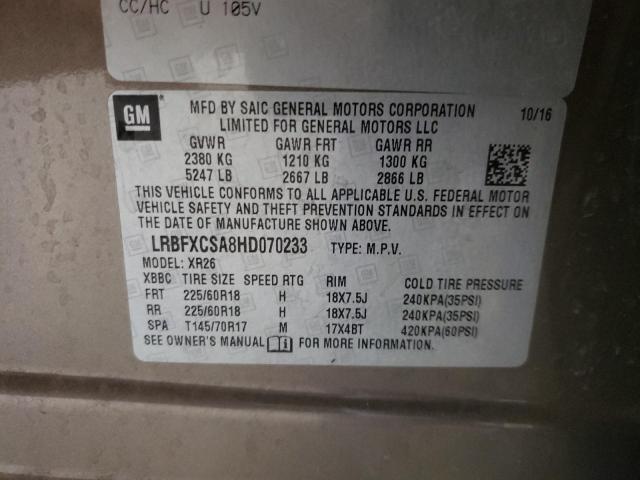 LRBFXCSA8HD070233 - 2017 BUICK ENVISION PREFERRED Qəhvəyi foto 13