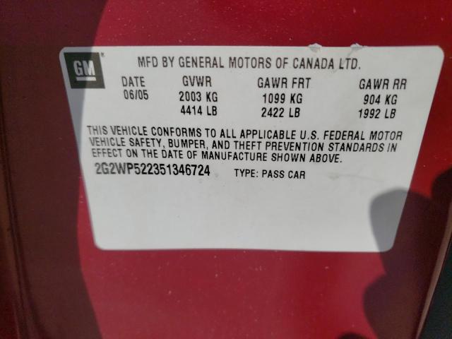 2G2WP522351346724 - 2005 PONTIAC GRAND PRIX 栗色 照片 12